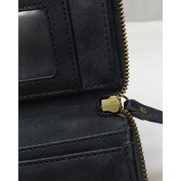 Fossil Black Leather Zip Arpimd Credit Card Wristlet - Wallet - Picture 10 of 15